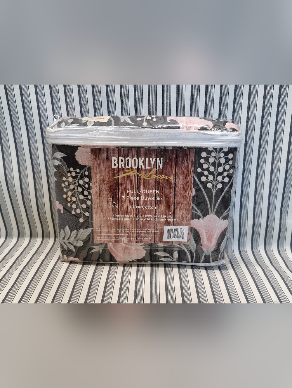 Brooklyn Loom Full Queen Duvet Set 3pc 100% Cotton Floral Black Pink